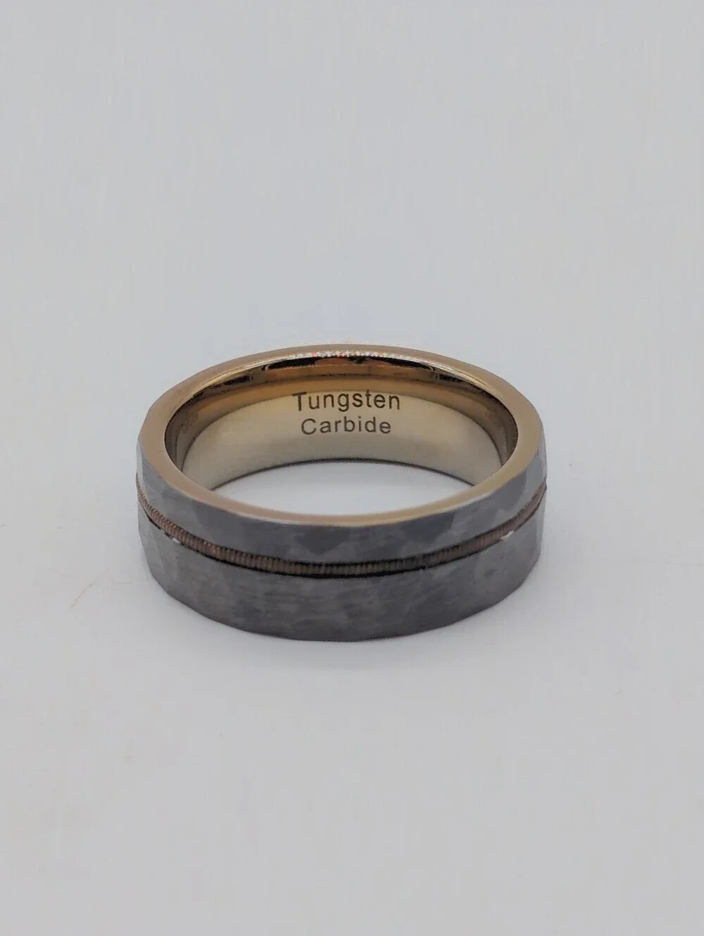 Men's Gray Zeus Hammered Tungsten Carbide Guitar String Ring By Lux Sz 12
